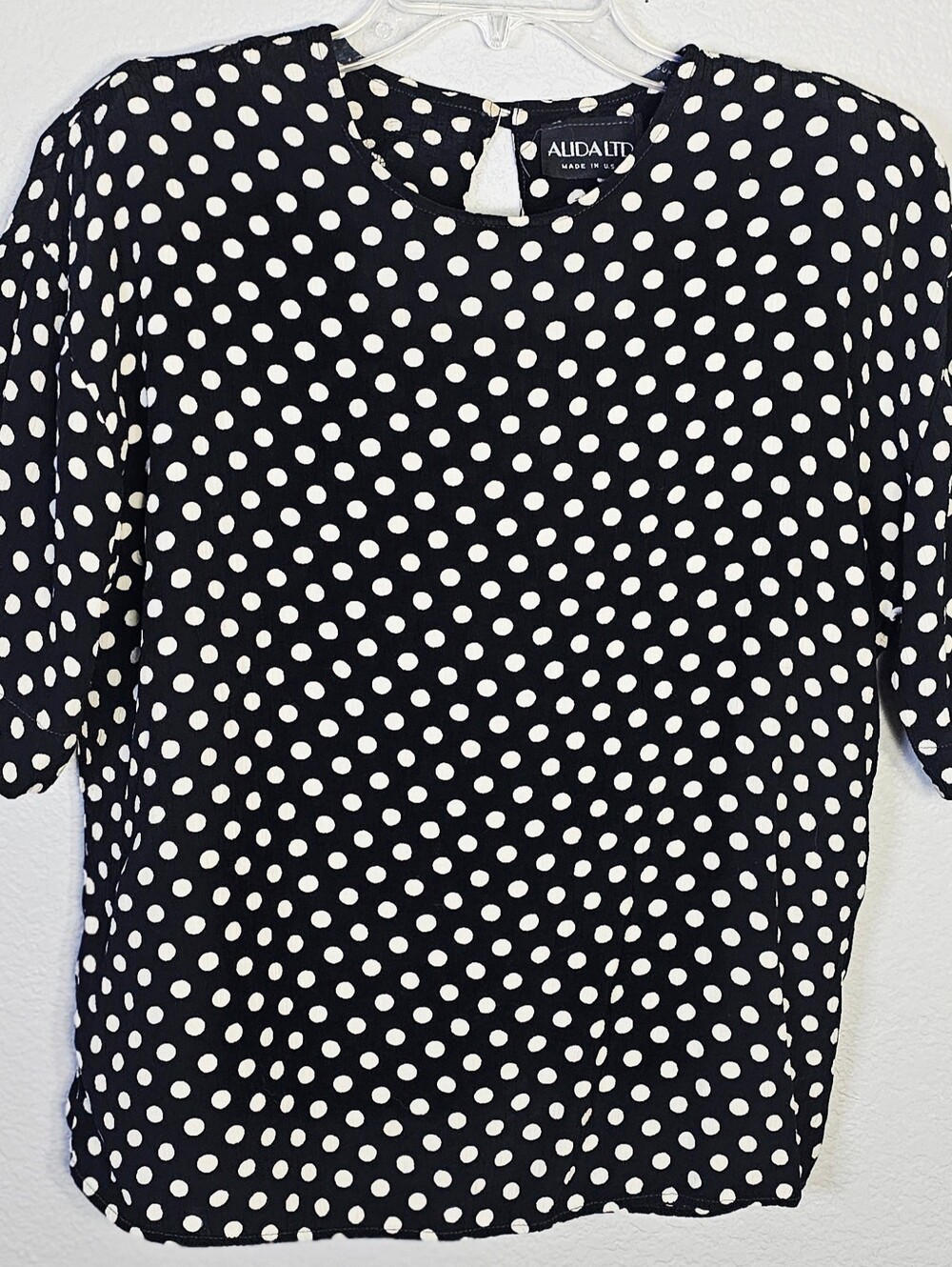 Vintage 90s Alida Ltd Polka Dot Blouse Made USA Size 12 Shoulder Pads